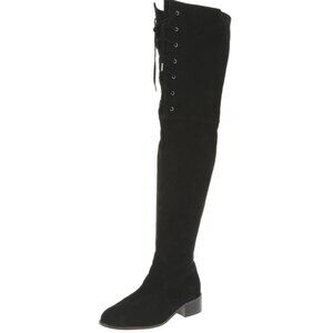 Womens DELMAN Black Suede Over the‎ Knee Designer Boots Size 8 $598 Lace Up